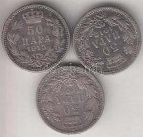 Szerbia 1904-1915. 50p Ag "I. Péter" (3x) T:3 Serbia 1904-1915. 50 Para Ag "Peter I" (3x) C:F