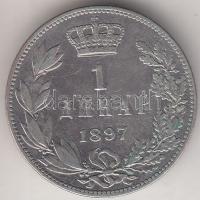 Szerbia 1897. 1D Ag "I. Sándor" T:3 Serbia 1897. 1 Dinara Ag "Alexander I" C:F