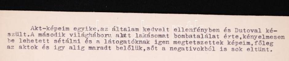 1937 Dr. Csörgeő Tibor (1869-1968): Sziklás parton. Aktfotó, írógéppapírra ragasztva, hátulján a sze...
