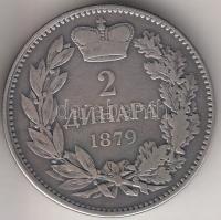 Szerbia 1879. 2D Ag "Obrenovics Milán" T:3 Serbia 1879. 2 Dinara Ag "Milan Obrenovic" C:F