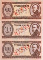 1990H,1995J,1995H 5000Ft "000..." szériás "Minta" lyukasztással + piros fny-sal T:I