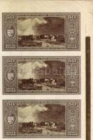 1945. 50P Hátlapi egybefüggő nyomat függőleges 3-as tömbökben illesztőkereszttel, színképpel T:I