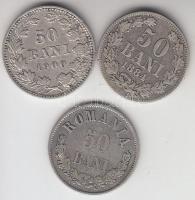 Románia 1873. 50b Ag + 1884B-1900. 50b Ag "I. Károly" (3x) T:2- Romania 1873. 50 Bani Ag + 1884B-1900. 50 Bani "Carol I" (3x) C:VF