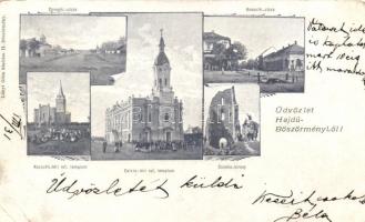 1899 Hajdúböszörmény Doroghi és Kossuth utca, református templomok, Csonka torony (EB)