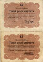 1849. 15Kr (2x) 2klf színvariáns T:II-/III