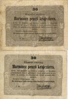 1849. 30Kr (2x) 2 klf szín- és vágatvariáns T:III