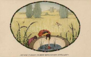 Ist ein Mann in den Brunnen g'fallen..., M. Munk Wien Nr. 1144, litho s: Mela Koehler