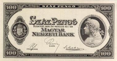 1926. 100P csak előlapi nyomat vízjeles papíron T:I RR!!