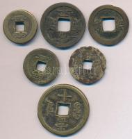 Kína 6db régi bronzpénz T:vegyes
China 6 old brass coins C:mixed