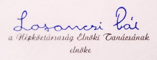 1970 Felszabadulási Jubileumi Emlékérem adományozó okirat Losonczi Pál és Cseterki Lajos aláírásával