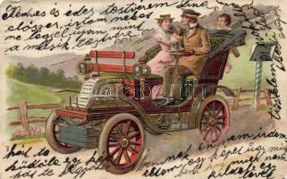 Automobile, couple, Emb. litho (EK)