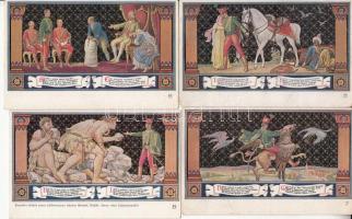 1928 Petőfi Sándor: János Vitéz; a budapesti Erzsébet Söröző falfestményei, 12 db nagyrészt használa...