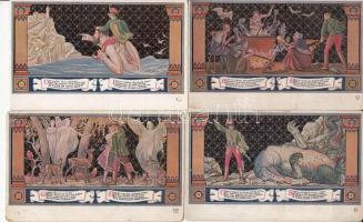 1928 Petőfi Sándor: János Vitéz; a budapesti Erzsébet Söröző falfestményei, 12 db nagyrészt használa...