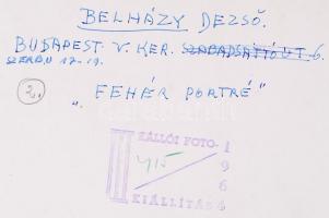 1964 Belházy Dezső: Fehér portré. Hátoldalán szerzői pecséttel, 40x30cm