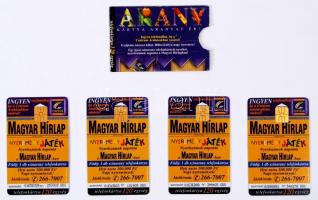 4 db különböző telefonkártya az 1996-ban kiadott ,, Arany telefonkártya" sorozatból + 1 db ered...