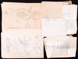Engel Tevan István (1936-1996): Kb 30 db skiccek, vázlatok, tanulmány rajzok, több hajtva