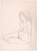 5 db kép Jelzés nélkül: Pihenő akt. Szén, papír, 45x31,5cm (szakadt) + 2db Ülő akt. Grafit, papír, 4...