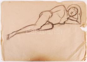 5 db kép Jelzés nélkül: Pihenő akt. Szén, papír, 45x31,5cm (szakadt) + 2db Ülő akt. Grafit, papír, 4...