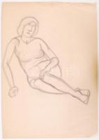 5 db kép Jelzés nélkül: Pihenő akt. Szén, papír, 45x31,5cm (szakadt) + 2db Ülő akt. Grafit, papír, 4...