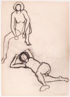 5 db kép Jelzés nélkül: Pihenő akt. Szén, papír, 45x31,5cm (szakadt) + 2db Ülő akt. Grafit, papír, 4...