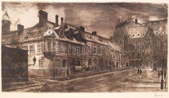 Élesdy István (1912-1987): Budai Vár, Fortuna utca. Rézkarc, papír, jelzett, 43x61cm