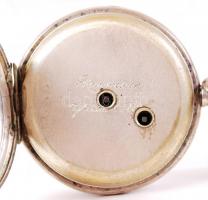 1893-1934 Antik, svájci, ezüst (Ag) tokos, kulcsos zsebóra porcelán számlappal, kulccsal, 800-as tis...