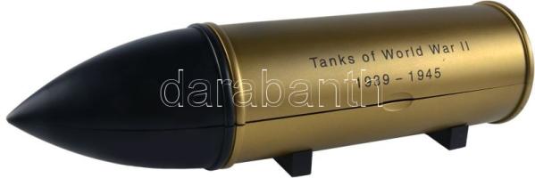 Libéria 2008. 5x5$ Ag "A második világháború tankjai" sorozat bicolor érmei lőszer formájú dísztokban, tanúsítvánnyal (28.28g/0.999) T:PP Csak 5000db! Liberia 2008. 5x5 Dollars Ag "Tanks of World War II 1939-1945" bicolor collector set in special bomb box with certificate! C:PP Only 5000 sets!