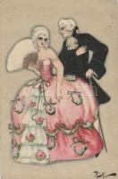Baroque couple, Chiostri style artist signed Italian art postcard Ballerini & Fratini