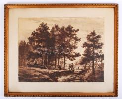 Görög Rezső (1930-): Favágók. Rézkarc, papír, jelzett, üvegezett keretben, 30×40 cm