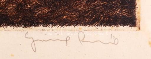 Görög Rezső (1930-): Favágók. Rézkarc, papír, jelzett, üvegezett keretben, 30×40 cm