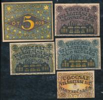 Nagyszőllős 1919. "Ugocsai Világítási Rt." értékjegy 50f, 1K, 2K, 3K, 5K (5db) borítékban ...