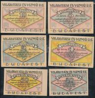 Budapest 1920. "Világítási és Vízmű Rt." értékjegy 20f, 50f, 1K, 2K, 5K, 10K (6db) T:I