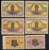 Budapest 1920. "Világítási és Vízmű Rt." értékjegy 20f, 50f, 1K, 2K, 5K, 10K (6db) T:I