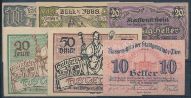 Ausztria 1920. 10h (2x) + 20h (2x) + 50h (2x) városi pénz (6xklf) T:vegyes Austria 1920. 10 Heller (2x) + 20 Heller (2x) + 50 Heller local money (6xdiff) C:mixed