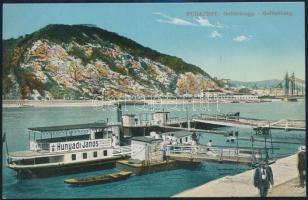 Budapest XI. Gellérthegy, Lánchíd gőzös, rajta Hunyadi János keserűvíz reklámja