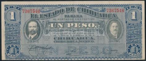 Mexikó/Forradalmi/Chihuahua 1915. 1P piros csipkés bélyegző a hátlapon T:III Mexico/Revolutionary/Chihuahua 1915. 1 Peso red scalloped treasury seal on back C:F