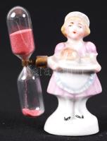 Foreign porcelán lány homokórával, apró lepattanásokkal, jelzett, m:7 cm