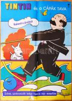 Csoma Béla: Tintin és a cápák tava. Rajzfilm plakát, hajtogatva 82×47 cm