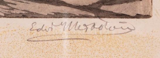 Edvi Illés Ödön (1877-1945): Templom tér. Rézkarc, papír, jelzett, üvegezett keretben 46×40 cm