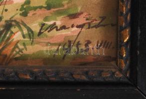 Olvashatatlan jelzéssel: Csónak a fánál. Akvarell, papír, üvegezett keretben 38×30 cm