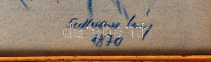 Olvashatatlan jelzéssel: Parlament. Színes ceruza, papír, üvegezett keretben, 41×24 cm