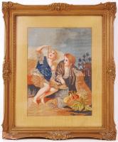 Falatozók. Gobelin, hibás antik üvegezett keretben 63×52 cm