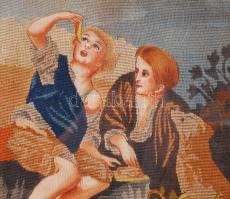 Falatozók. Gobelin, hibás antik üvegezett keretben 63×52 cm