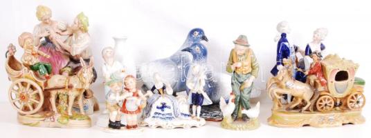 9 db porcelán figura és egy váza, jelzettek, egyik sérült a többi hibátlan, 8-27 cm