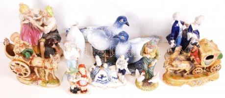 9 db porcelán figura és egy váza, jelzettek, egyik sérült a többi hibátlan, 8-27 cm