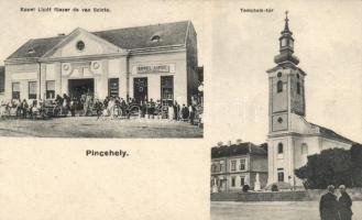 Pincehely Eppel Lipót fűszer- és vasüzlete, templom (EB)
