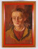 Bán Béla (1909-1972): Leány barna kabátban. Pasztell, papír, jelzett, üvegezett keretben, 48×31 cm