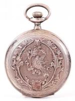 Ezüst (Ag.) dupla fedeles gazdagon cizellált zsebóra, másodperc mutatós, jelzett, bruttó: 28 g, d:3,...