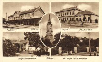 Pásztó, Vasútállomás, Róm. kat. templom, Elemi iskola, Leányinternátus, Polgári fiú- és leányiskola