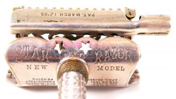 Star Razor borotva szett, régi fém dobozában, 6×3 cm, m:4 cm